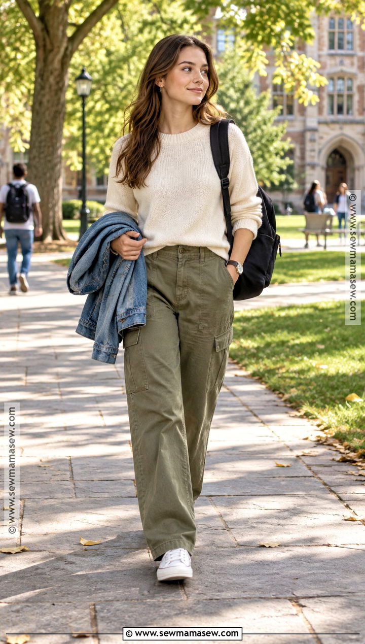 Lightweight Sweater And Utility Pants School Outfit - 25 fall fits for school