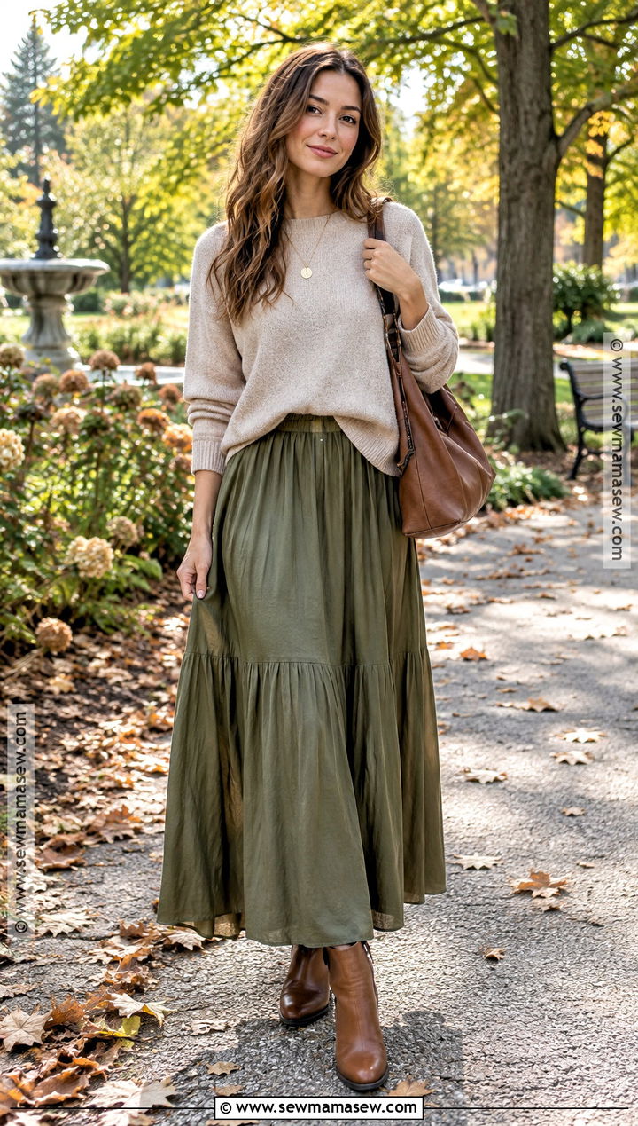 Lightweight Sweater and Maxi Skirt Autumn Outfit - 20 autumn transition outfits