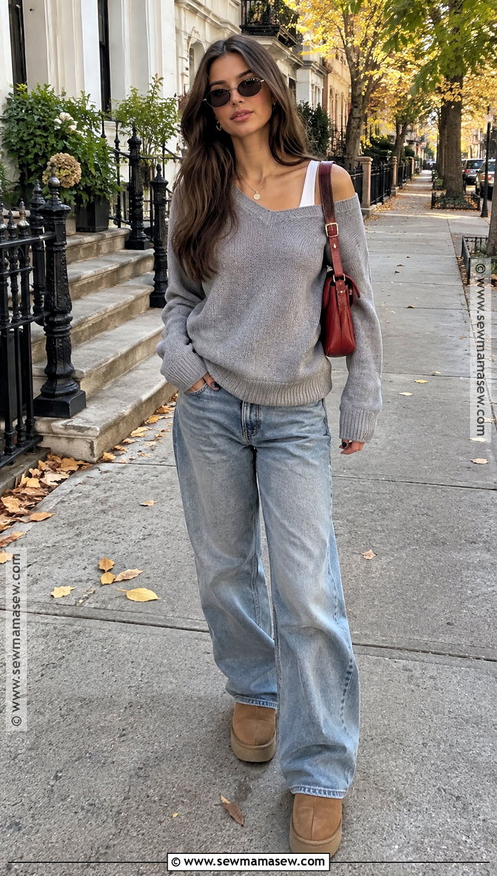 Lily Rose Depp Gray Knit And Baggy Jeans Outfit - 15 lily rose depp fall style ideas