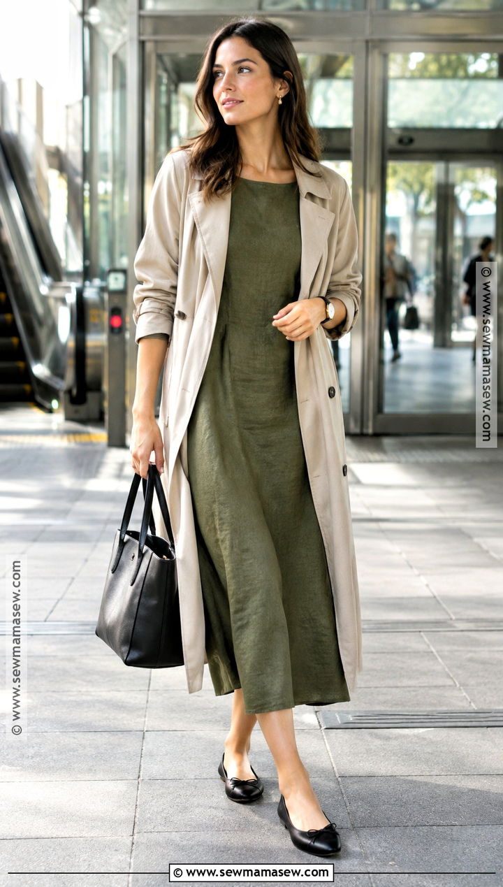 Linen Dress And Lightweight Trench Outfit - 25 late summer early fall outfits