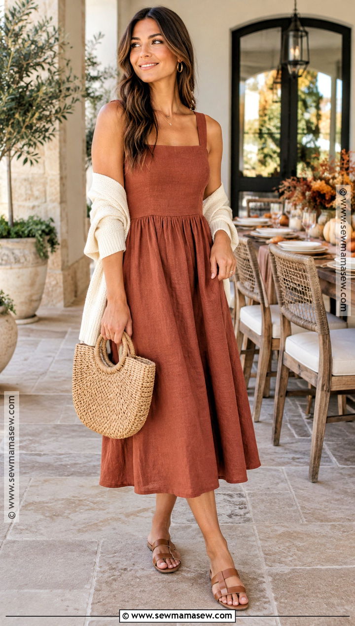 Linen Midi Dress Thanksgiving Outfit - 15 thanksgiving outfit for warm weather ideas