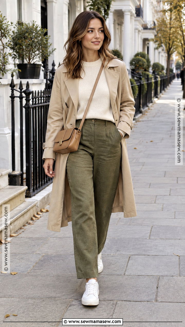 Linen Pants With A Knit Top And Sneakers - 15 autumn outfits linen pants