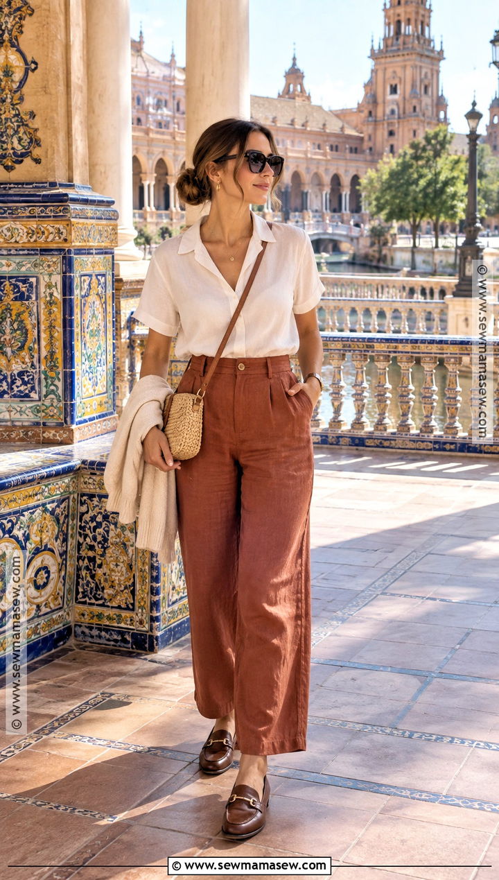 Linen Trousers and Blouse Seville October Outfit - 20 spain in october outfits