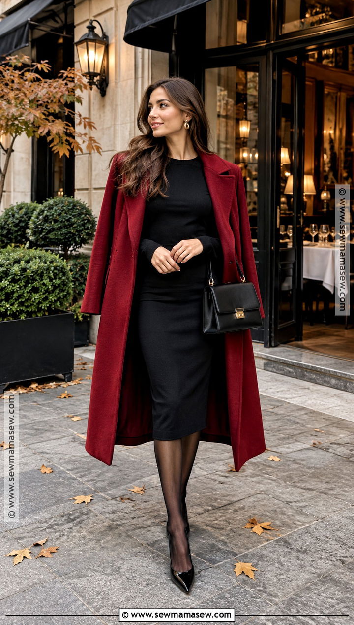 Little Black Dress With Statement Coat - 25 fall date night outfit dressy ideas