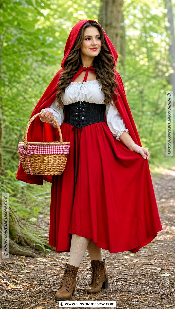Little Red Riding Hood Costume With Red Maxi Skirt - 30 Red Skirt Halloween Costume Ideas