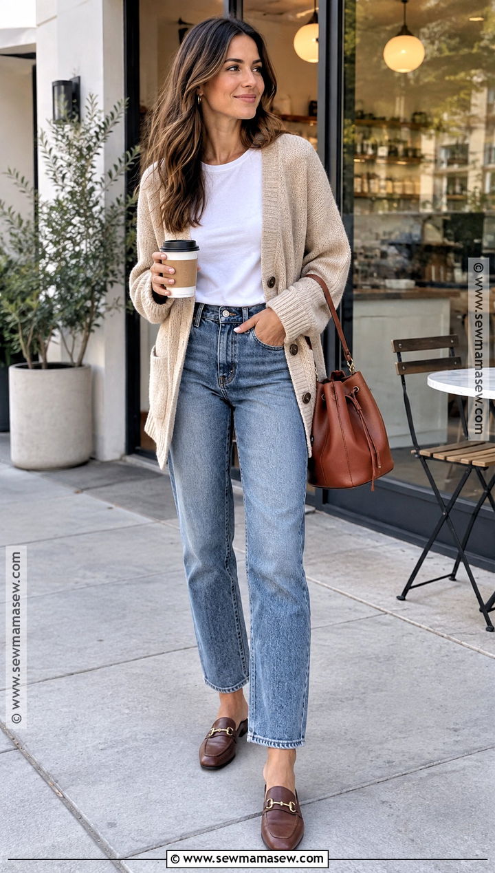 Loafer Mules With An Oversized Cardigan - 20 fall flats ideas