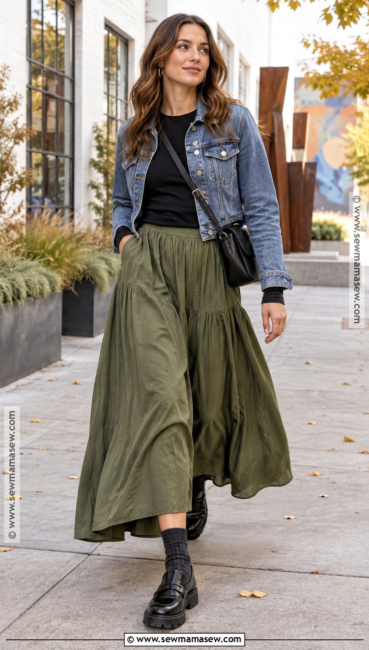 Loafers With A Maxi Skirt And Denim Jacket - 20 loafers autumn outfit ideas