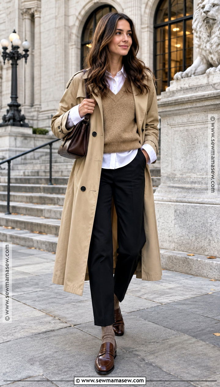Loafers With A Sweater Vest And White Shirt - 20 loafers autumn outfit ideas