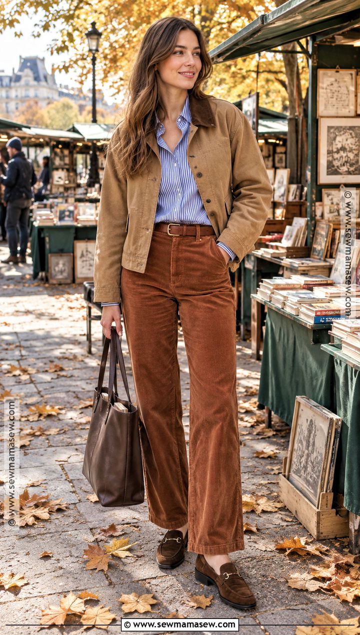Loafers With Corduroy Pants And A Striped Shirt - 20 loafers autumn outfit ideas