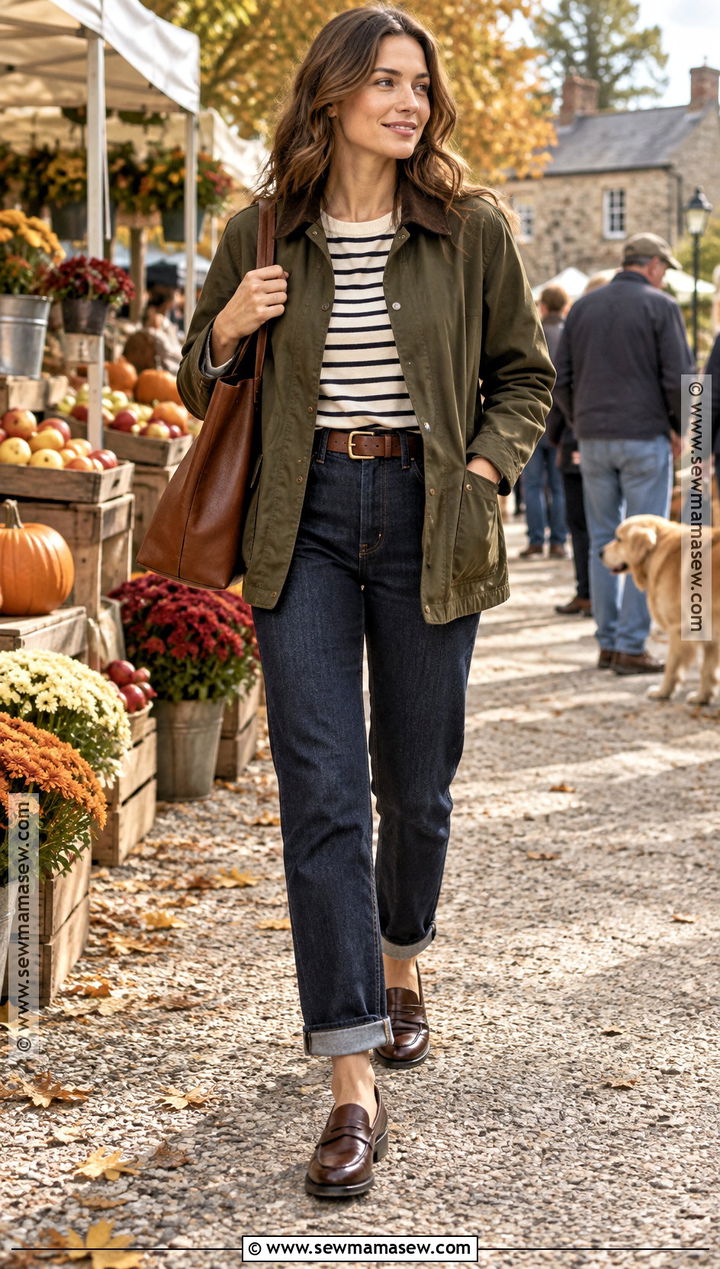 Loafers With Cuffed Jeans and Barn Jacket - 25 fall loafers outfit ideas