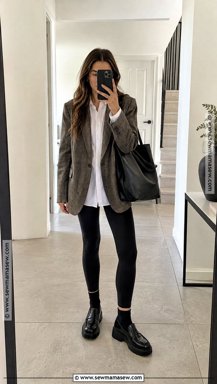 Loafers With Leggings and Oversized Blazer - 20 loafers for women outfit fall ideas