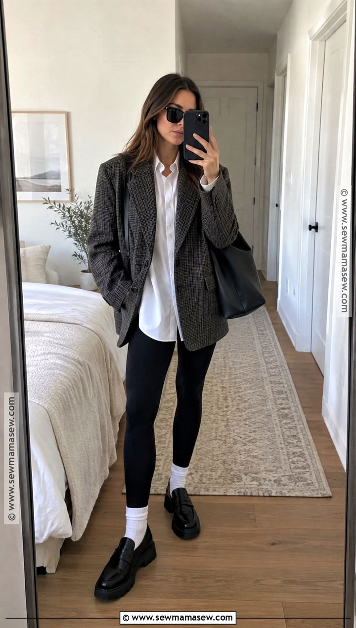 Loafers With Leggings and Oversized Blazer - 20 fall loafers ideas