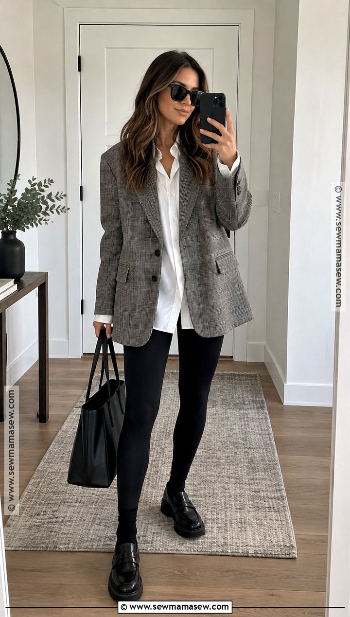 Loafers With Leggings and an Oversized Blazer - 15 Fall Loafers Outfit Ideas 2026