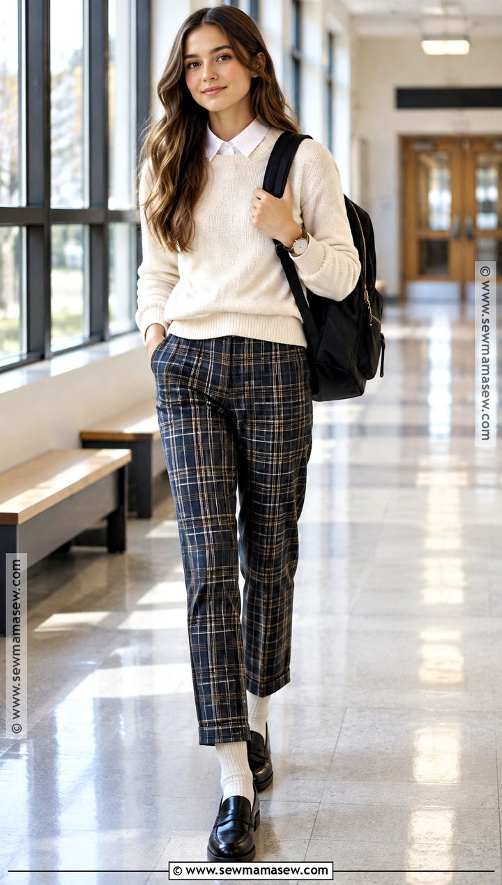 Loafers With Plaid Pants And A Sweater - 15 girls back to school shoes