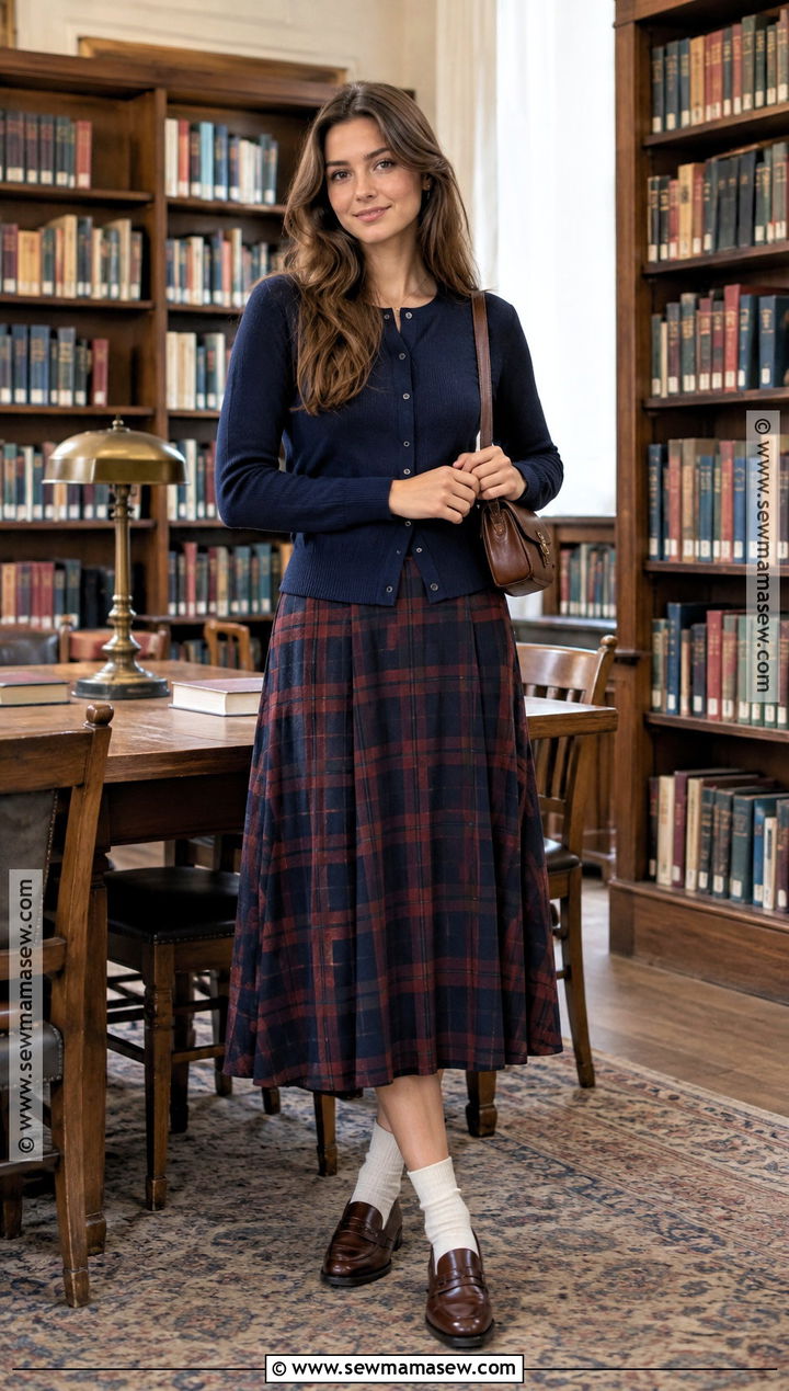 Loafers With a Plaid Skirt and Cardigan - 15 Fall Loafers Outfit Ideas 2026