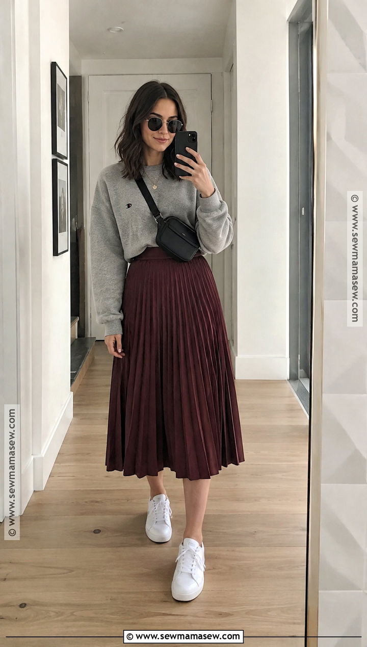 Logo Sweatshirt With Pleated Skirt And Sneakers - 15 2026 Fall Fashion Ideas