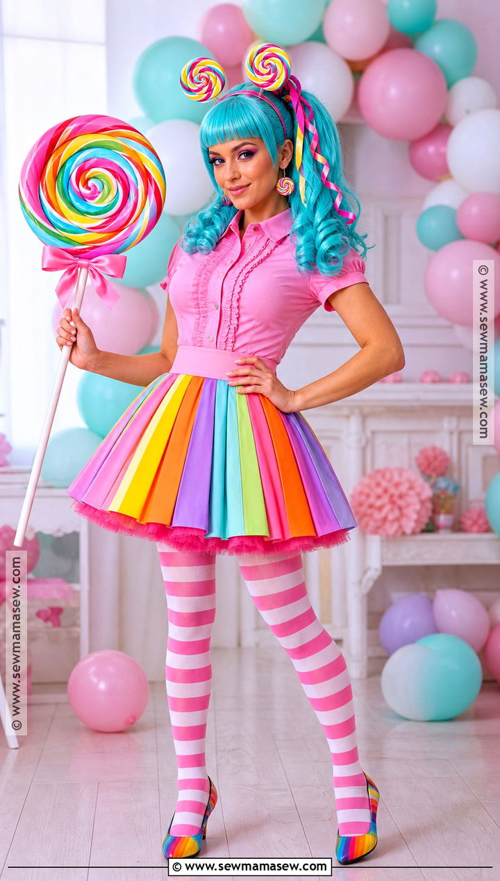 Lollipop Girl Costume With Colorful Skirt - 30 Candy Land Costumes for Women