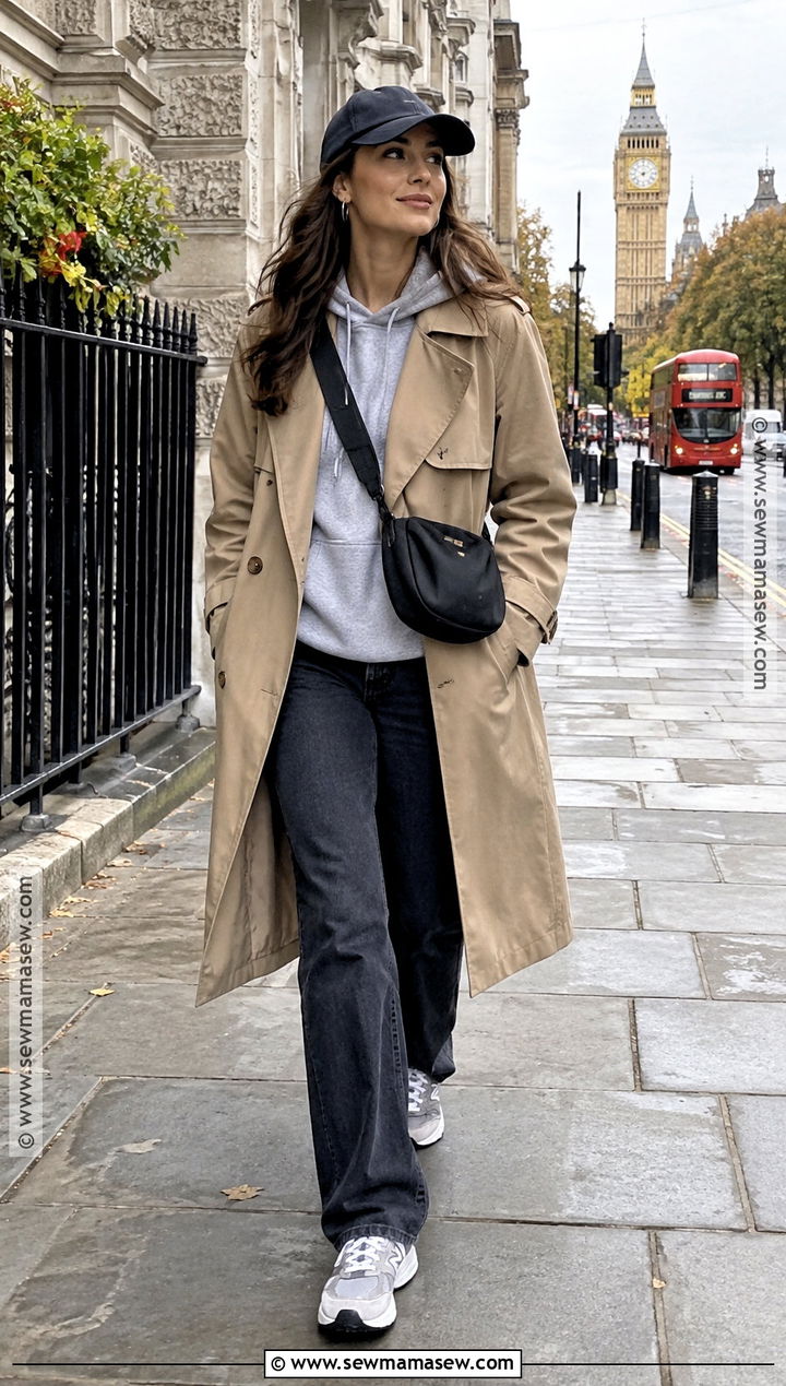 London Autumn Hoodie and Trench Coat Outfit - 15 London Day Out Outfit Autumn Ideas