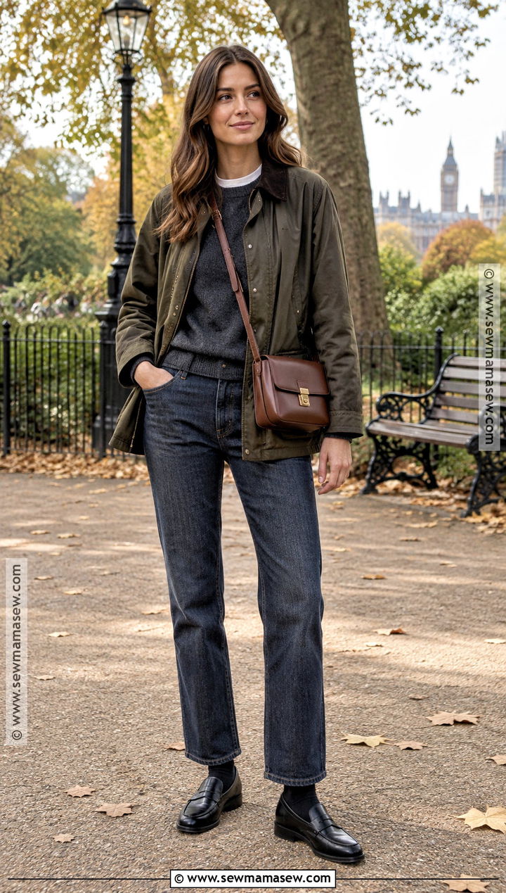 London Autumn Waxed Jacket and Loafers Outfit - 15 London Day Out Outfit Autumn Ideas