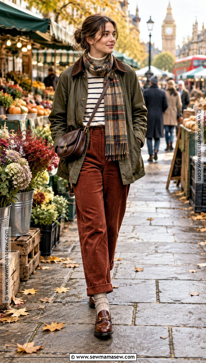 London Barn Jacket With Corduroy Trousers And Loafers - 20 autumn london outfit ideas