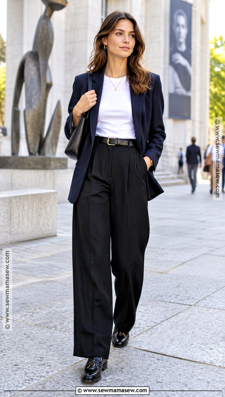London Blazer With T Shirt And Wide Leg Pants - 20 September London Outfits