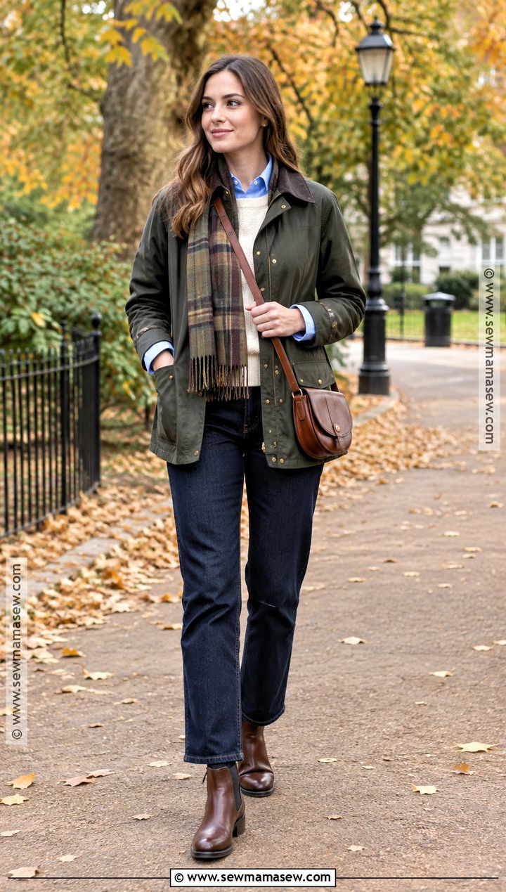 London Fall Barn Jacket Outfit With Dark Jeans - 15 London Fall Travel Outfits