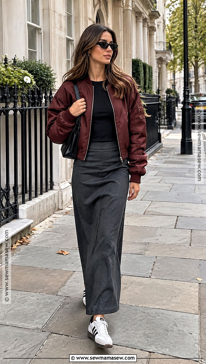 London Fall Bomber Jacket And Maxi Skirt Outfit - 20 london outfit ideas fall