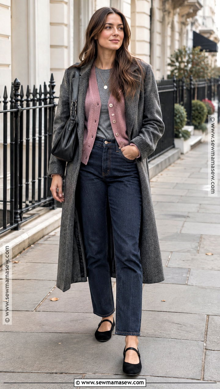 London Fall Dusty Rose Cardigan And Dark Denim Outfit - 15 fall london outfits 2026