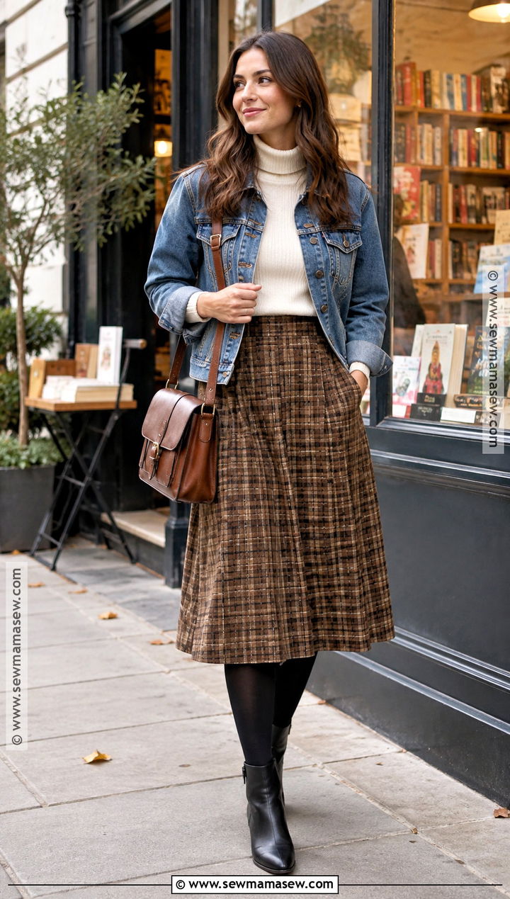 London Fall Outfit With Denim Jacket and Midi Skirt - 15 london england outfits fall