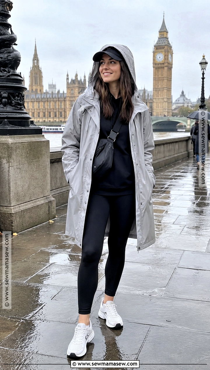London Fall Outfit With Raincoat Leggings and Sneakers - 15 london england outfits fall