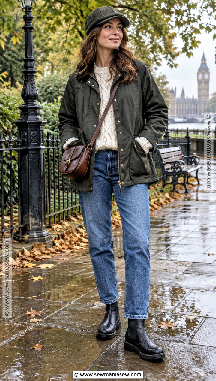 London Fall Outfit With Waxed Jacket and Straight Jeans - 15 london england outfits fall