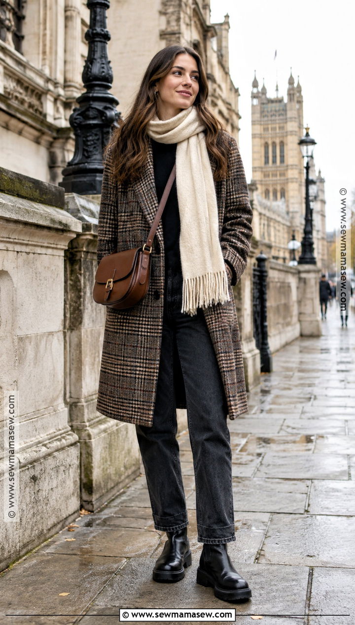 London Fall Plaid Coat And Dark Denim Outfit - 20 london outfit ideas fall