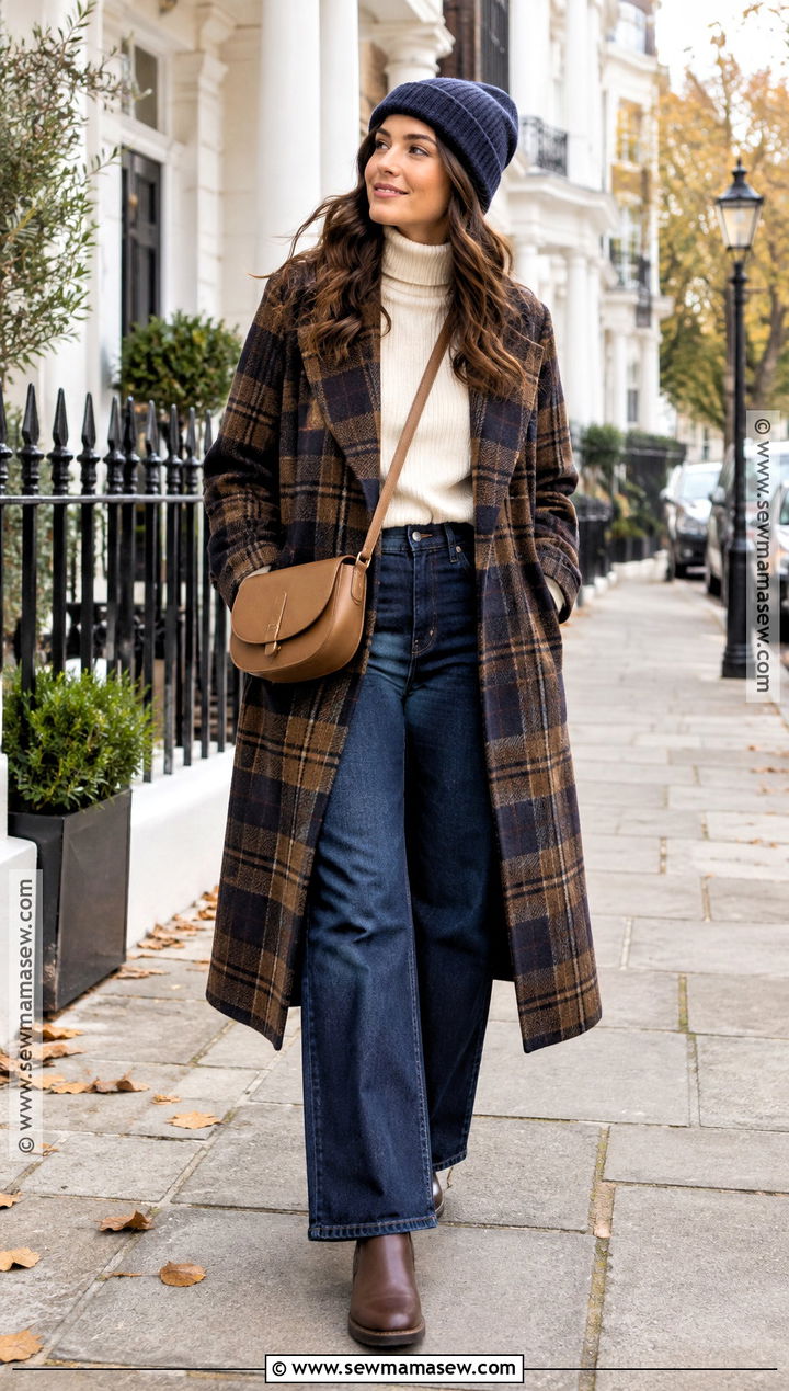 London Fall Plaid Coat And Wide Leg Jeans Outfit - 15 fall london outfits 2026