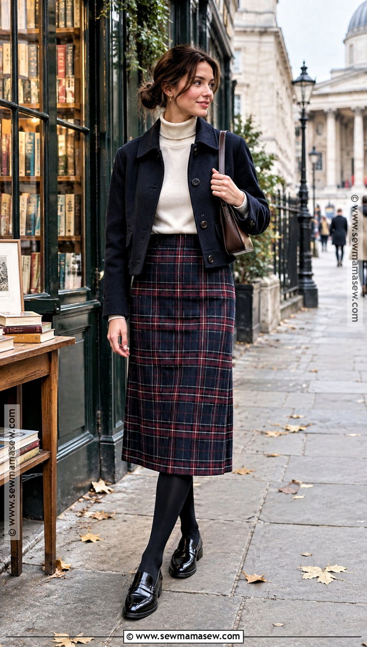 London Fall Plaid Skirt And Turtleneck Outfit - 15 London Vacation Outfits Fall