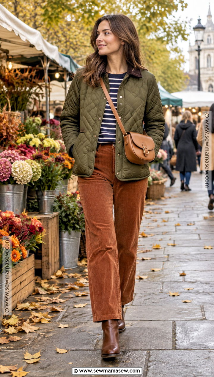 London Fall Quilted Jacket And Corduroy Trousers Outfit - 20 london outfit ideas fall