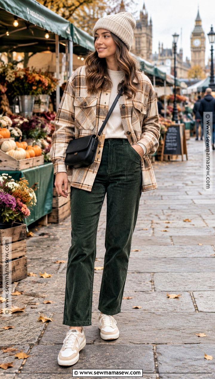 London Fall Shacket Outfit With Corduroy Pants - 15 London Fall Travel Outfits