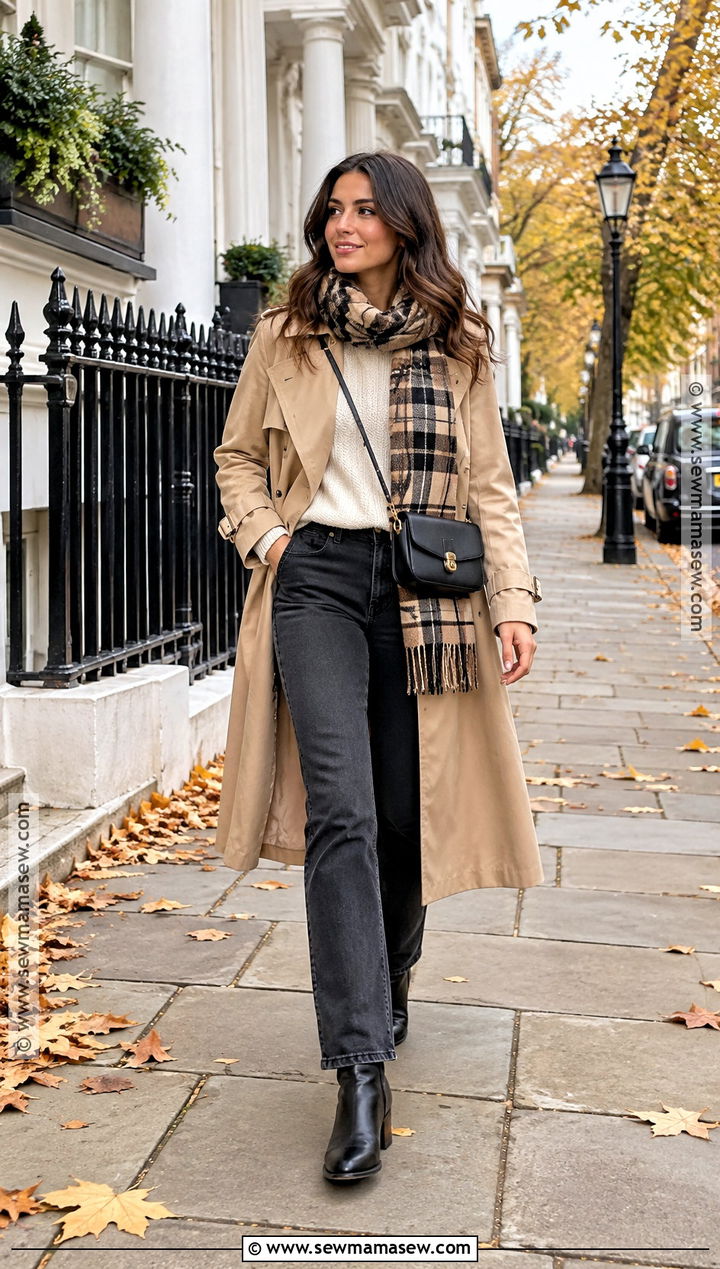London Fall Trench Coat Outfit With Straight Leg Jeans - 15 London Fall Travel Outfits