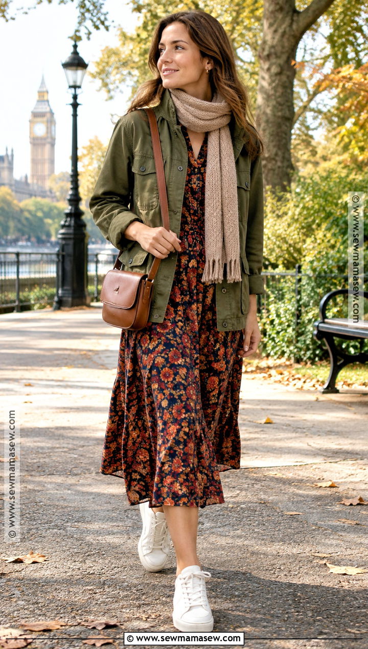 London Fall Utility Jacket And Midi Dress Outfit - 15 fall london outfits 2026