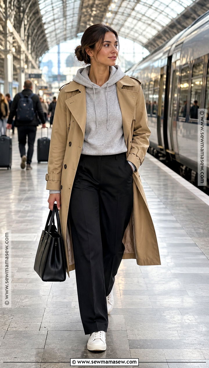 London Hoodie With Trench Coat And Trousers - 20 September London Outfits