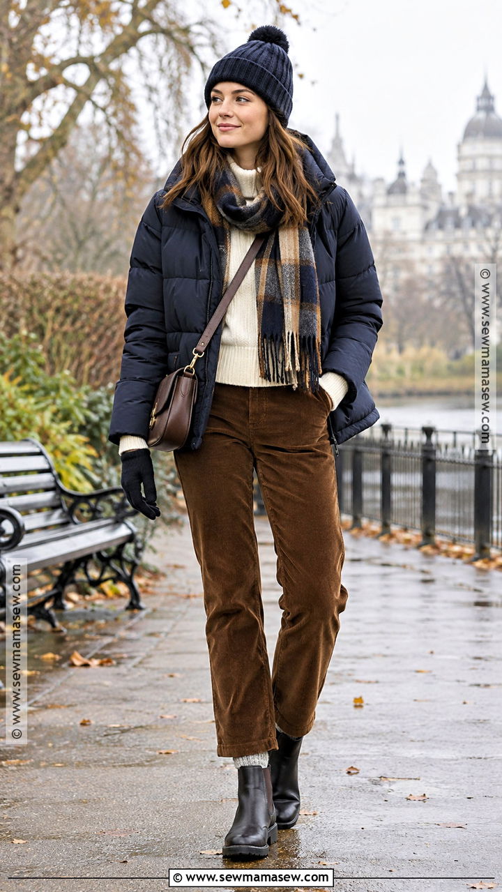 London Late Fall Puffer And Corduroy Pants Outfit - 20 London Fall Outfits Travel