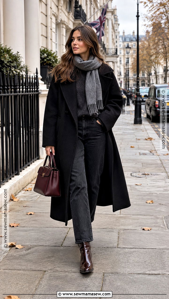 London November Oversized Black Coat Outfit - 20 london november outfit ideas