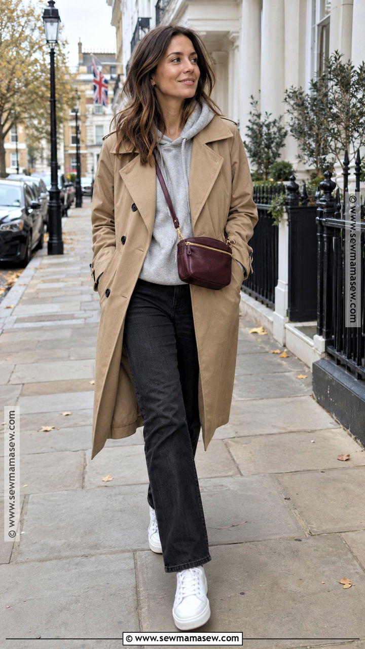 London October Hoodie And Trench Coat Outfit - 20 Outfits For London In October