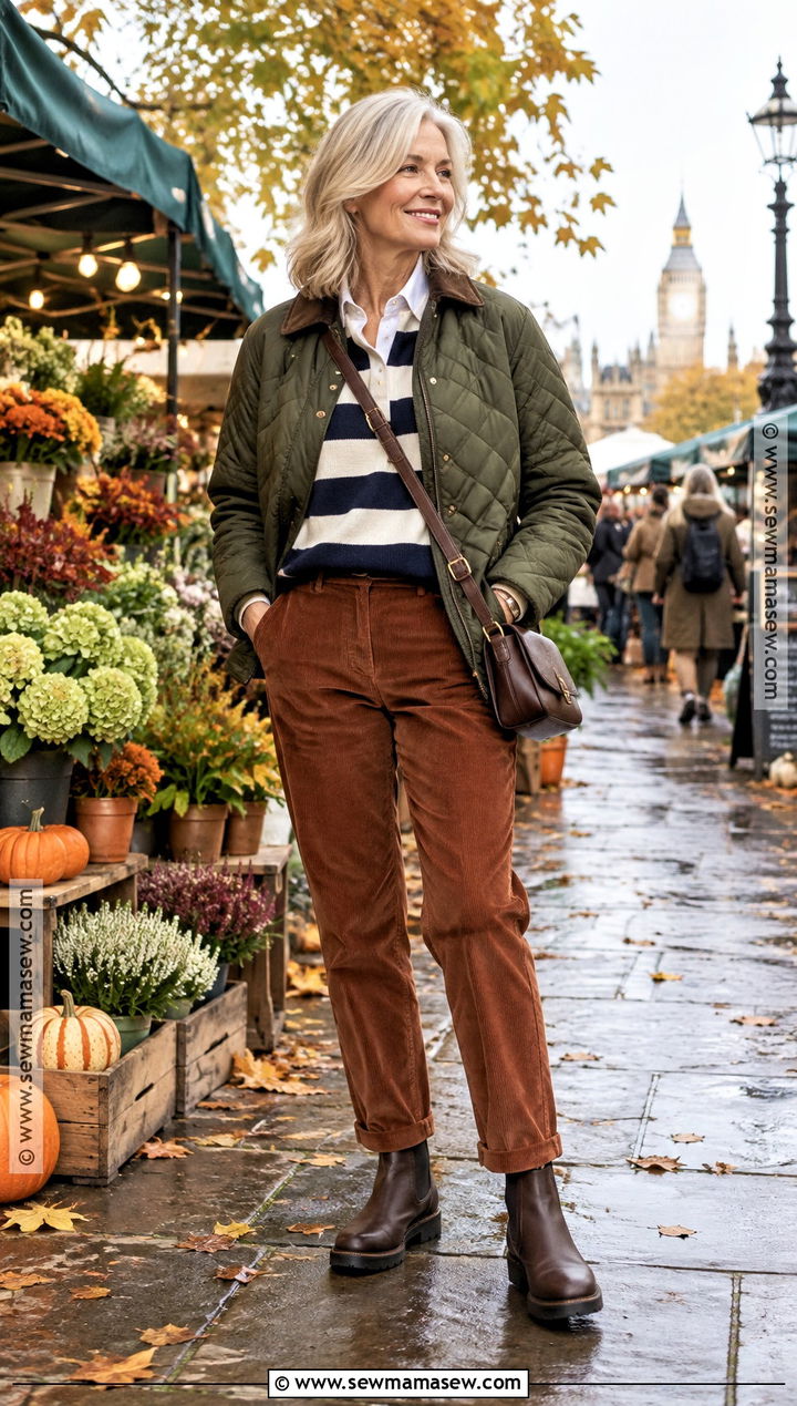 London October Quilted Jacket And Corduroy Pants Outfit - 20 London In October Outfits