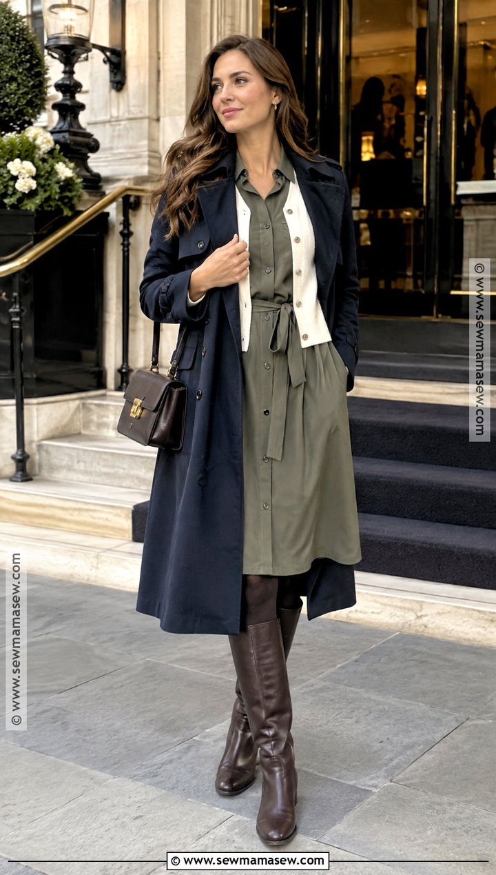 London October Shirt Dress And Tall Boots Outfit - 20 London In October Outfits