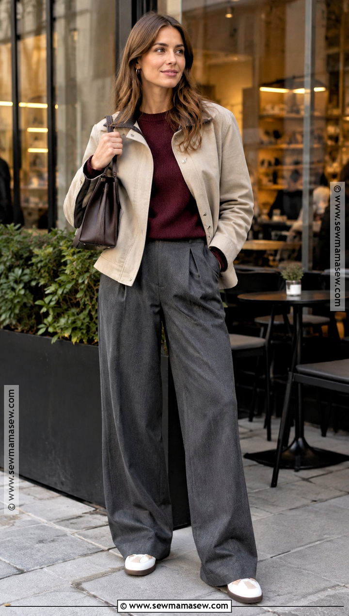 London October Sweater And Wide Leg Pants Outfit - 20 Outfits For London In October