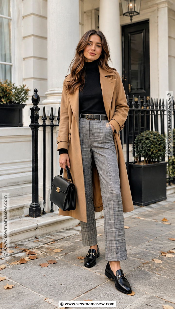 London October Turtleneck And Plaid Pants Outfit - 20 Outfits For London In October