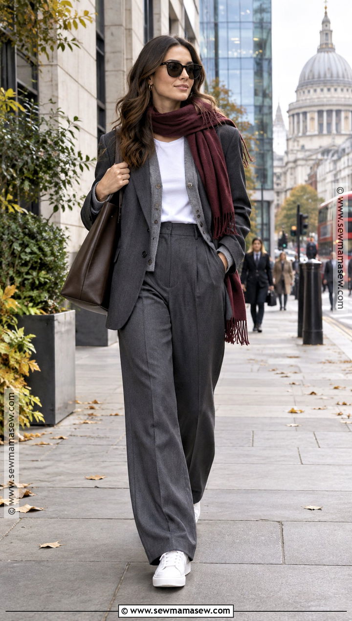 London Oversized Blazer With Wide Leg Trousers And Sneakers - 20 autumn london outfit ideas