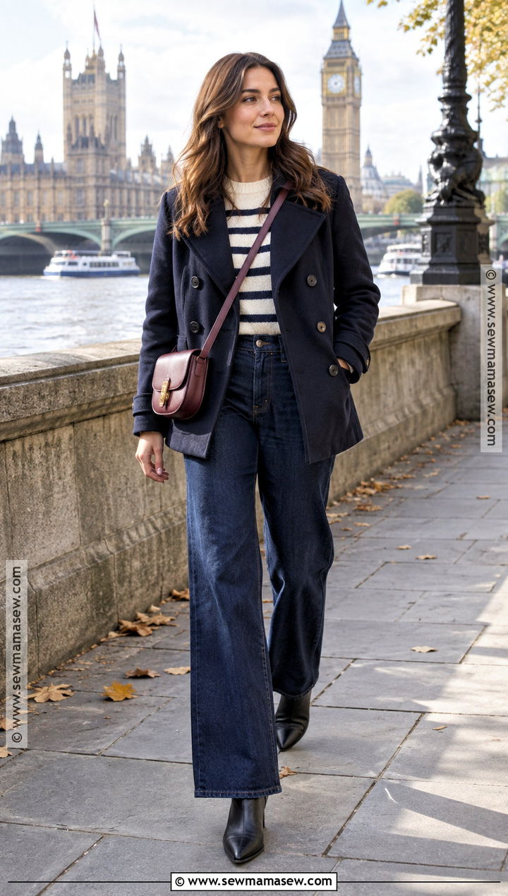 London Peacoat With Wide Leg Jeans And Ankle Boots - 20 autumn london outfit ideas