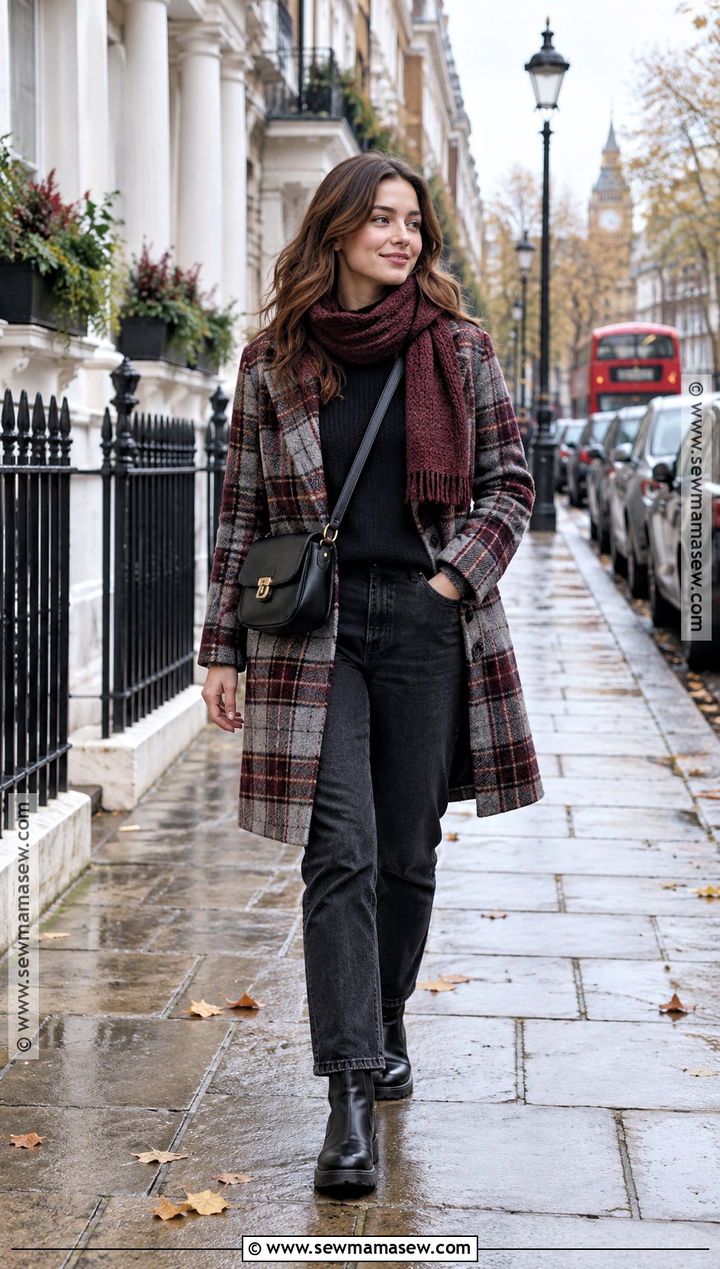 London Plaid Coat and Dark Denim Outfit - 20 London In November Outfits
