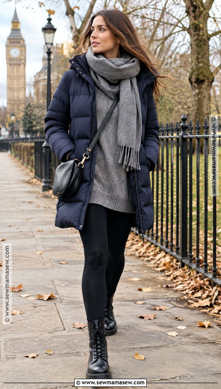 London Puffer Jacket and Leggings Outfit - 20 fall london outfits